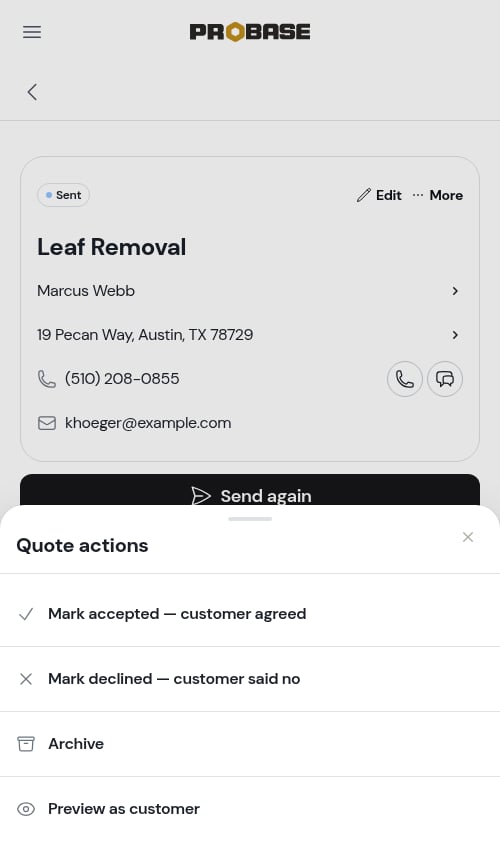 The More menu on a quote
