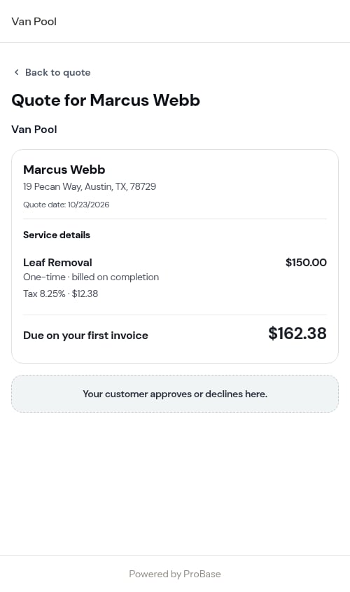 Previewing the quote as the customer