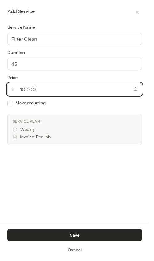 Service item form filled