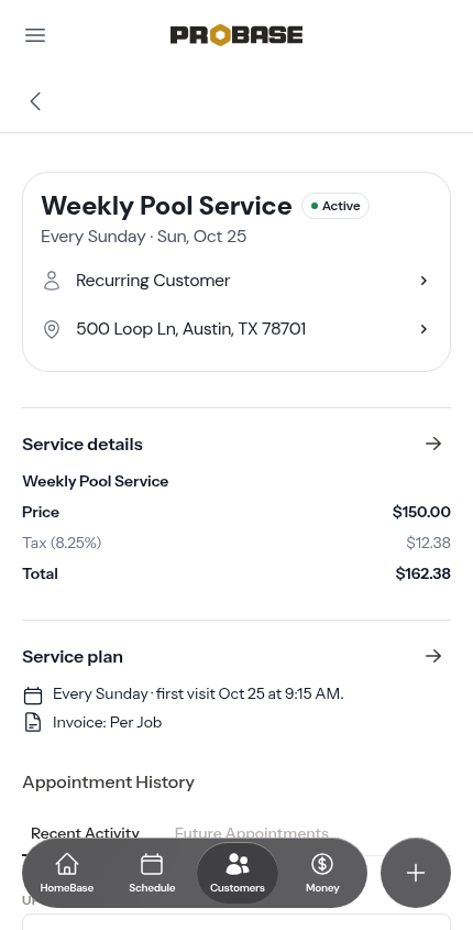A recurring service with its full chain of future visits
