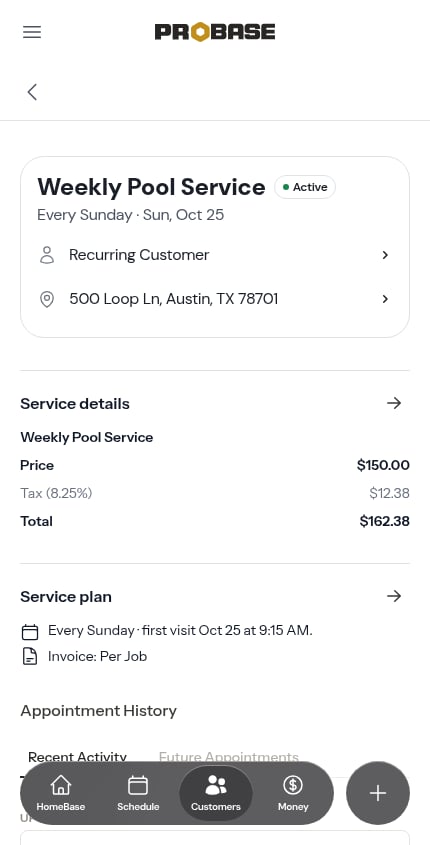 A recurring service with its full chain of future visits
