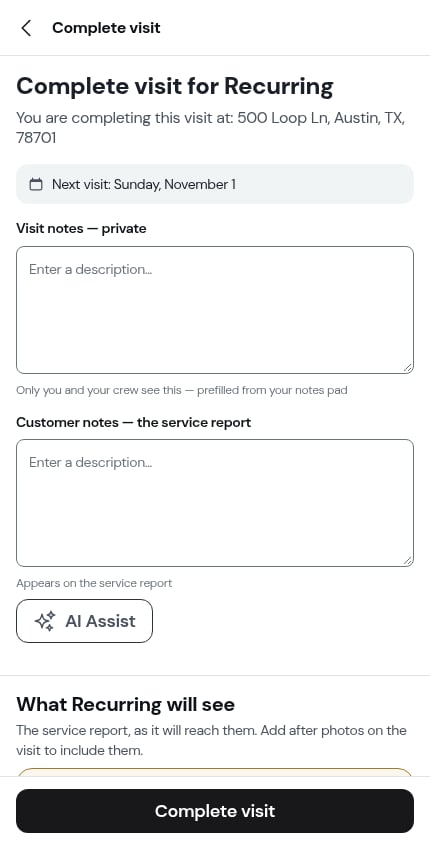 Completion form confirming the next visit is already booked