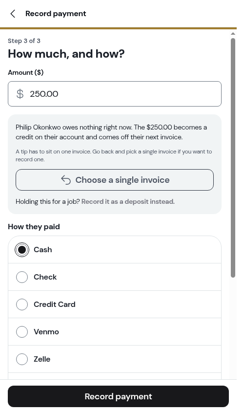 The offer to record a deposit