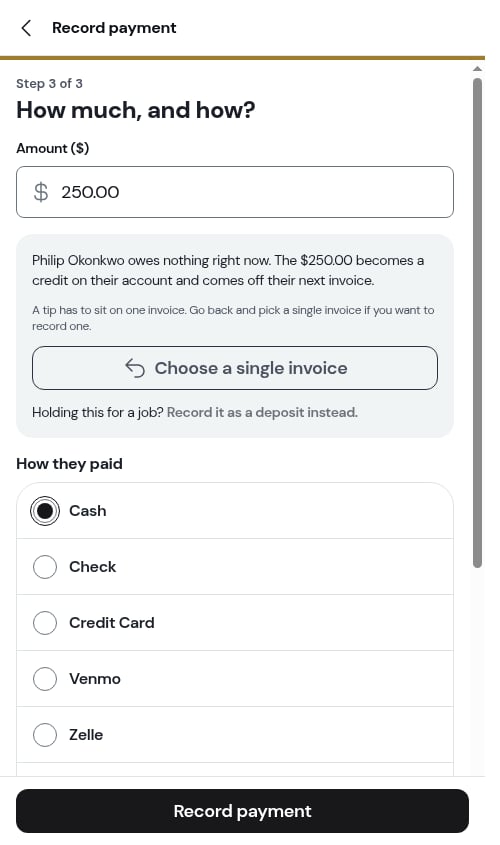 The offer to record a deposit