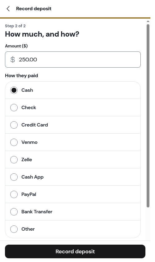 Record deposit