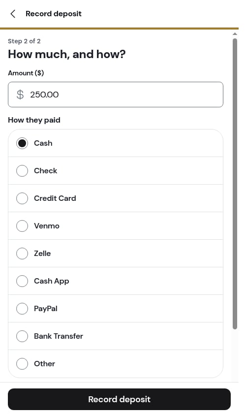 Record deposit