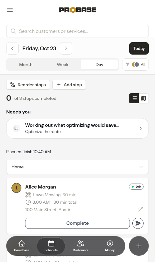 Calendar with the Reorder stops button visible