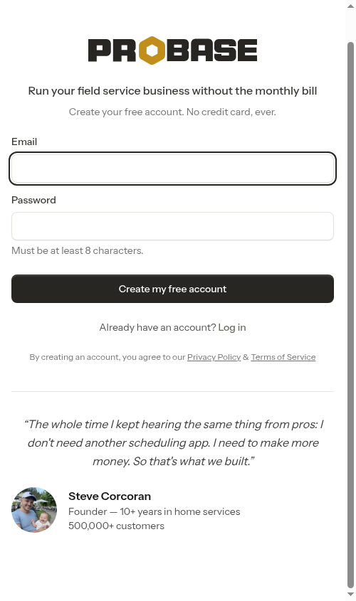 Pro signup page