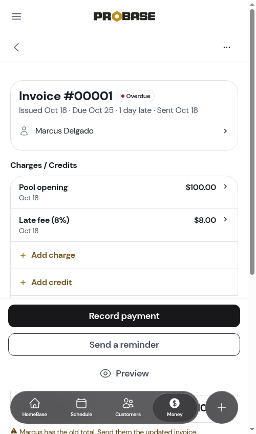 The Late fee (8%) charge on the invoice