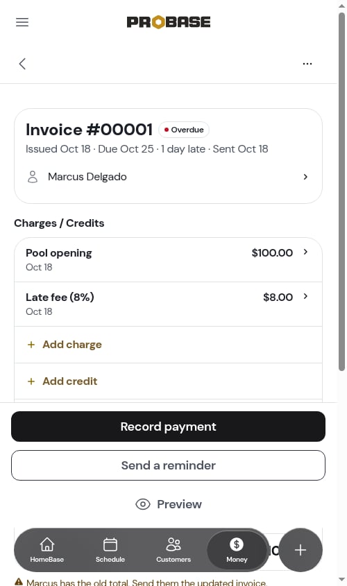 The Late fee (8%) charge on the invoice