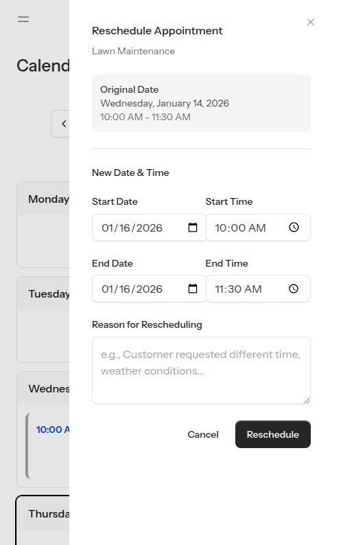 Reschedule modal