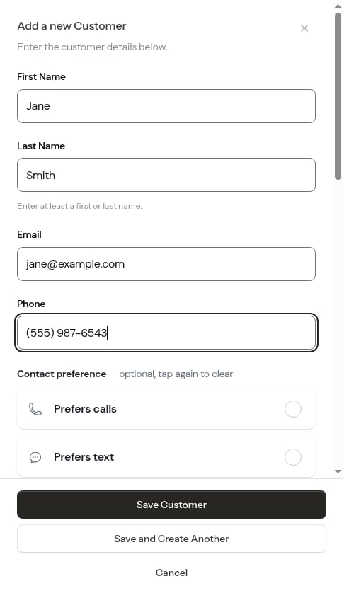 Customer form filled