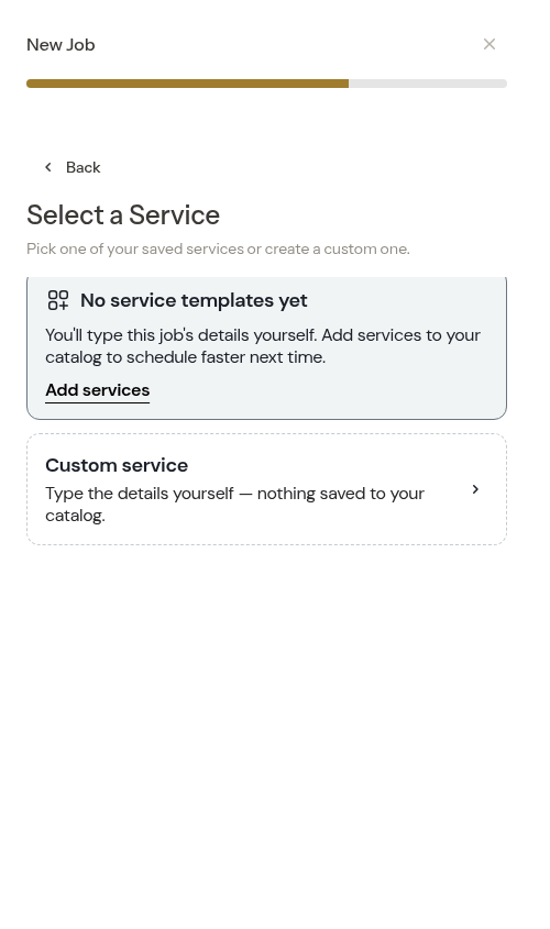 Job creation wizard with customer pre-filled