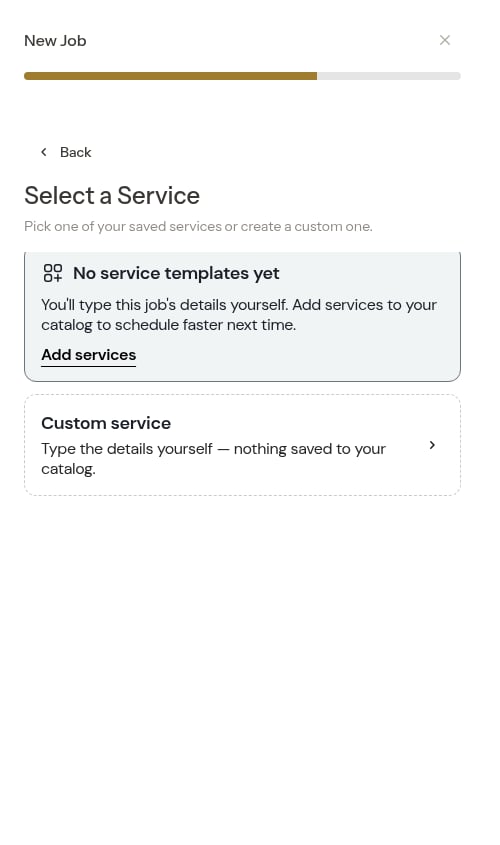 Job creation wizard with customer pre-filled