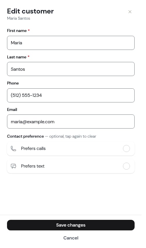 Edit modal from customer detail page