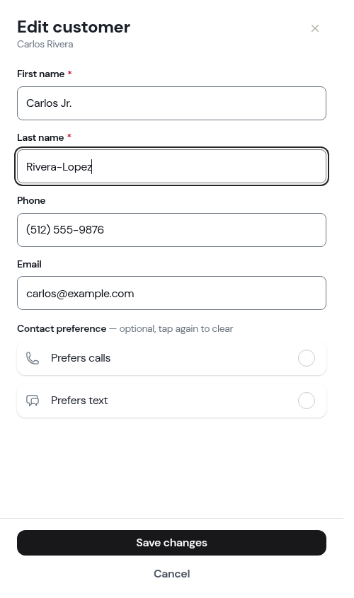 Edit form with changes