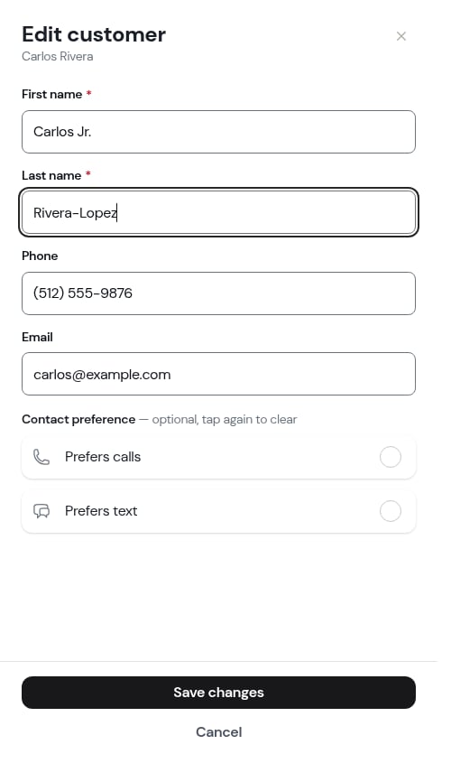 Edit form with changes