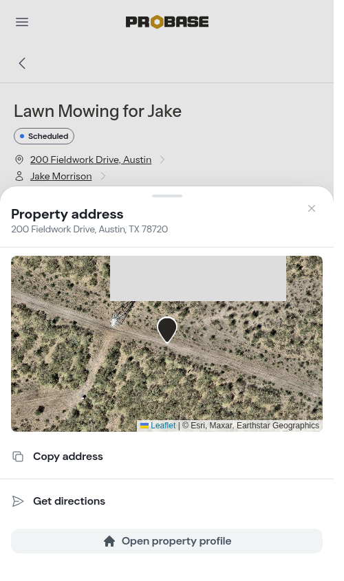 The address sheet opened from the property address