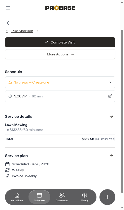 Quick actions for a due appointment