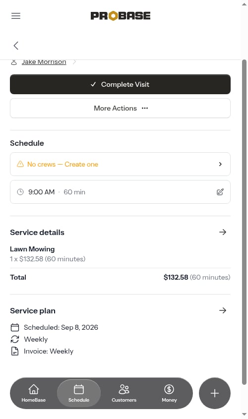 Quick actions for a due appointment