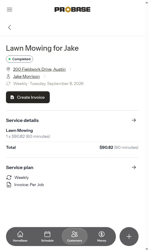 Quick actions for a completed job appointment
