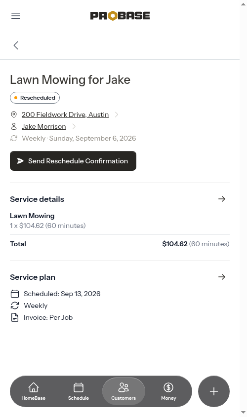 Quick actions for a rescheduled appointment