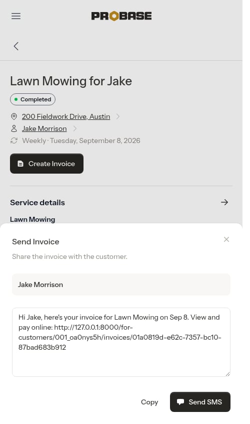 SMS compose step for sharing the payment link