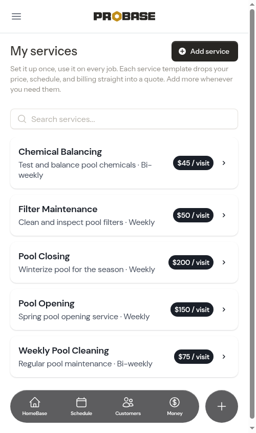My services list