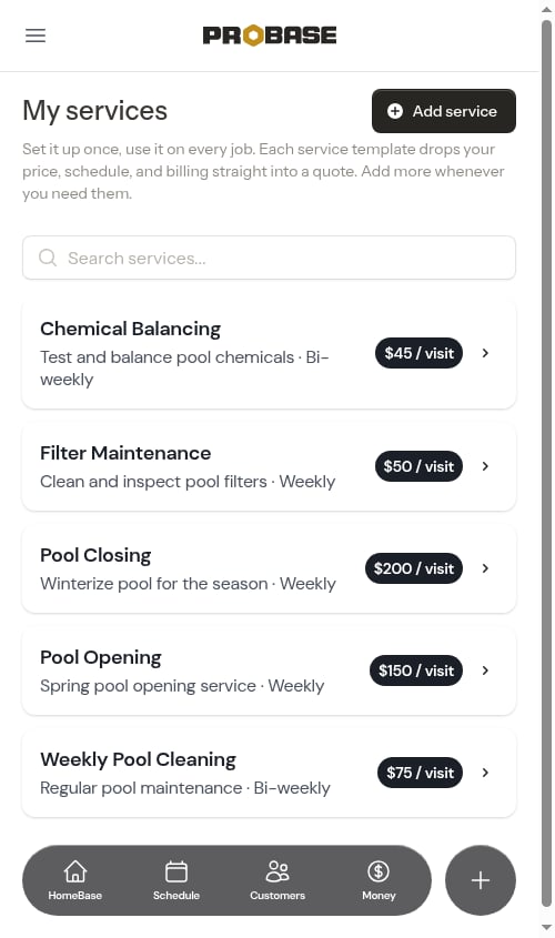 My services list