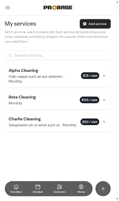 All services priced