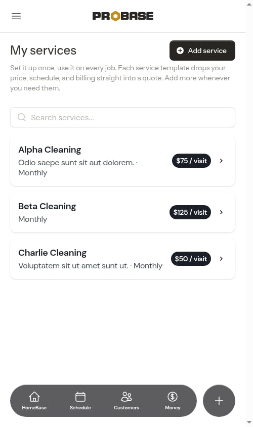 All services priced