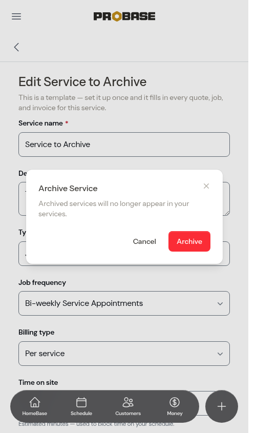 Archive confirmation modal