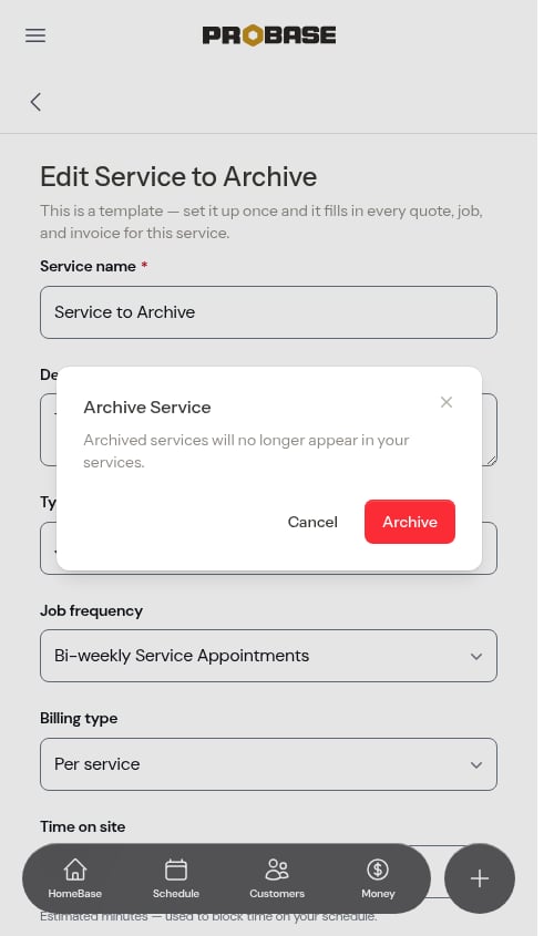Archive confirmation modal