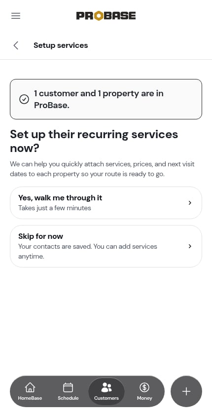 Back from Match services to your catalog returns to Set up their recurring services now?