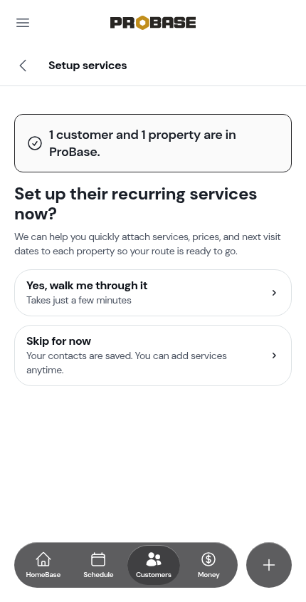 Set up their recurring services now?, before pressing Back