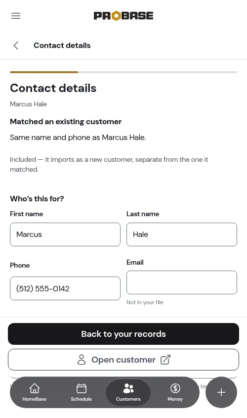A matched record included as a new customer