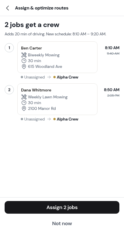 The Assign & optimize preview
