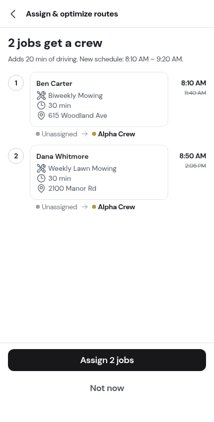 The Assign & optimize preview