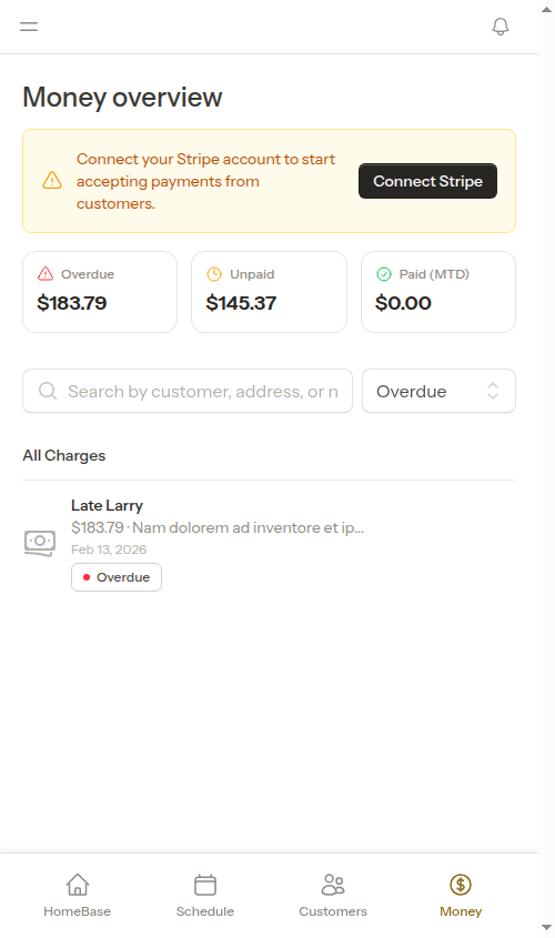 Filtered to show overdue charges
