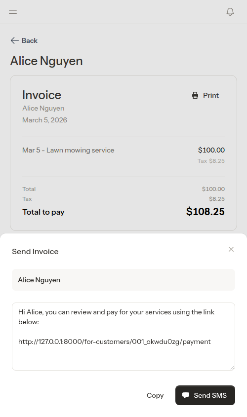 Send invoice modal