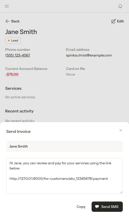 Invoice flyout with message ready to send