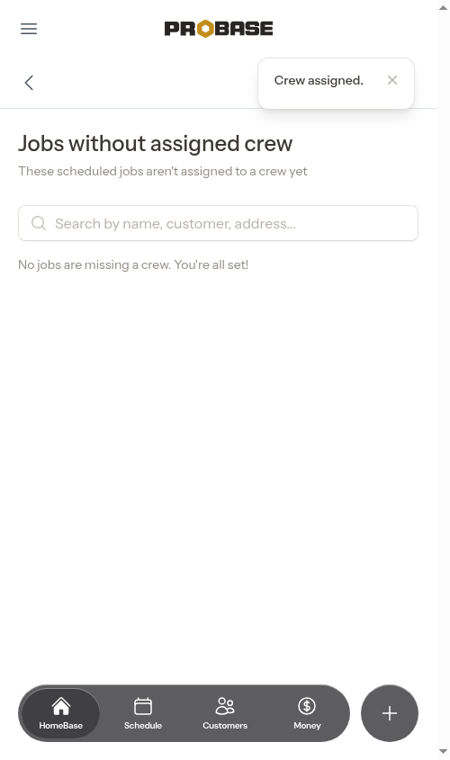 List after assigning a crew to the last unassigned job