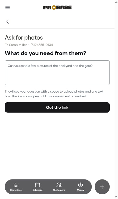 The photo question screen