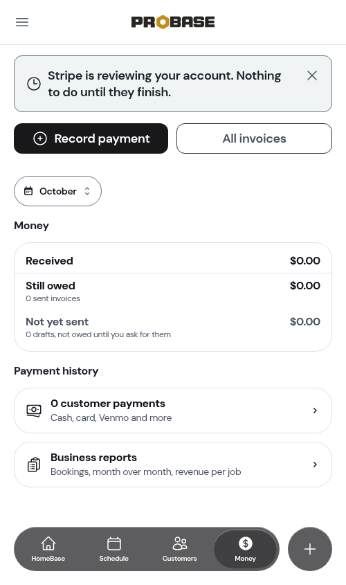 While Stripe reviews your details, the banner has no button