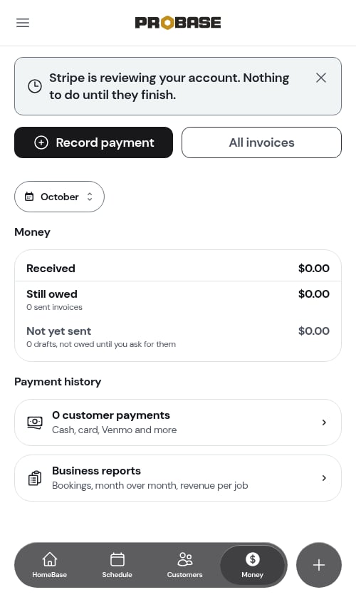While Stripe reviews your details, the banner has no button
