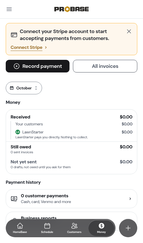 Received split into Your customers and LawnStarter