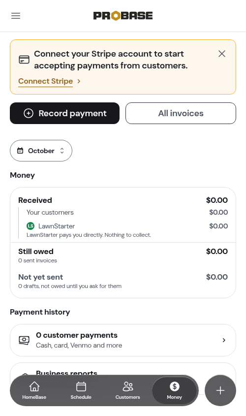 Received split into Your customers and LawnStarter