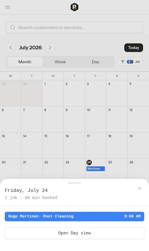 Day overview opened from a month day