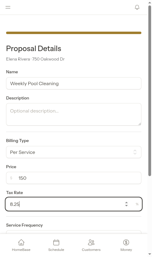Proposal form filled