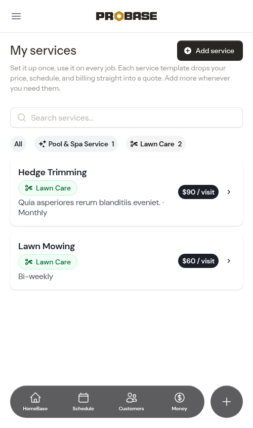 Catalog filtered to Lawn services